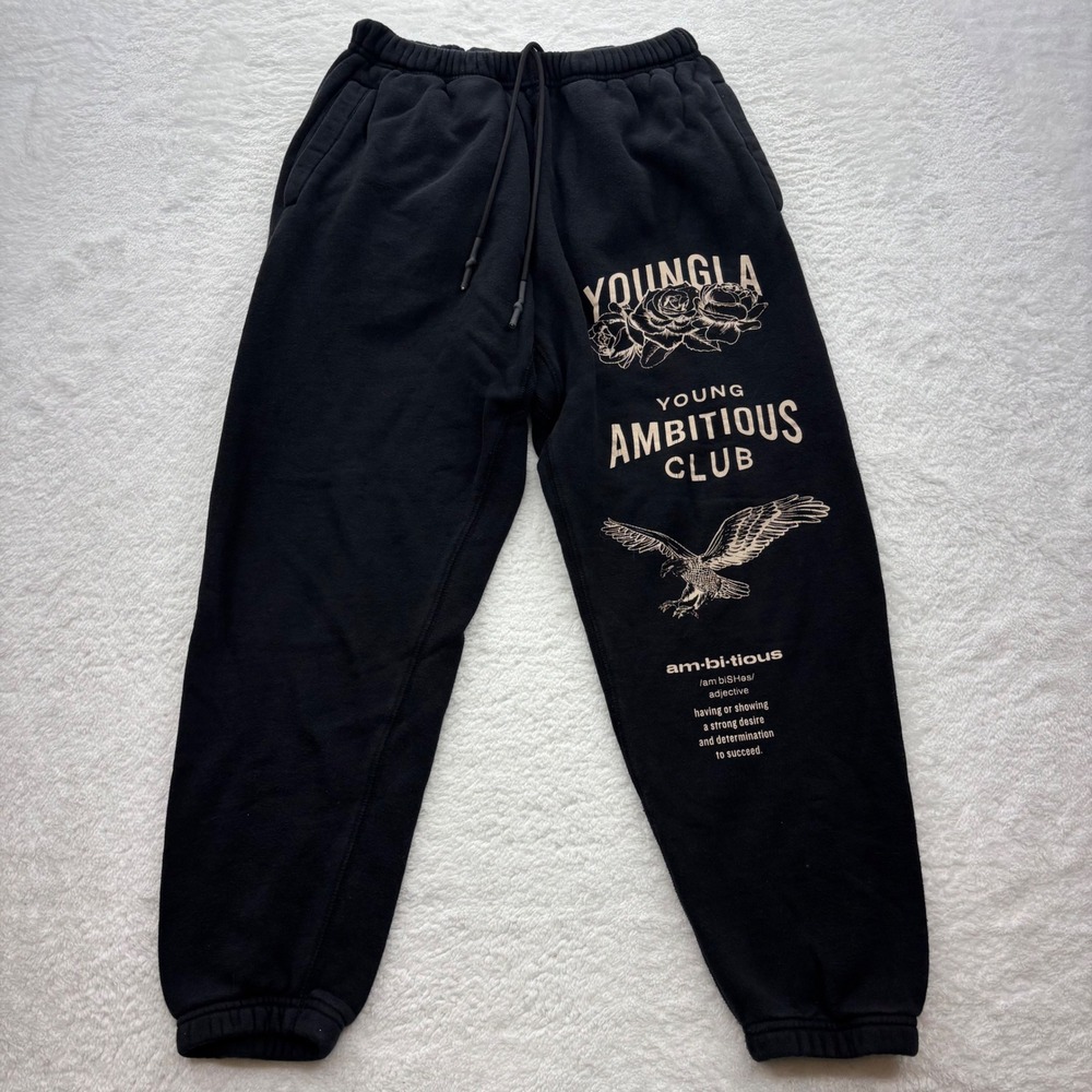 YoungLA 233 Young Ambitious Club Black Graphic Jogger Sweatpants Mens Medium